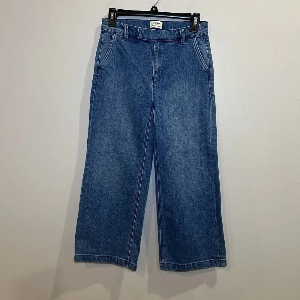 J. Crew Cropped Trouser Wide Leg Women’s‎ Denim Pants Size 26 Stretchy